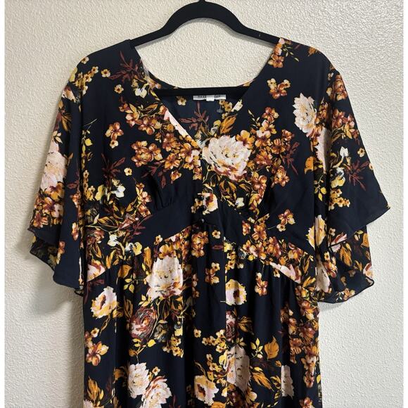 Bailey Blue Plus Size 1X Maxi Dress Angel Wing Sleeves Fall Print Boho Whimsical - Picture 4 of 12